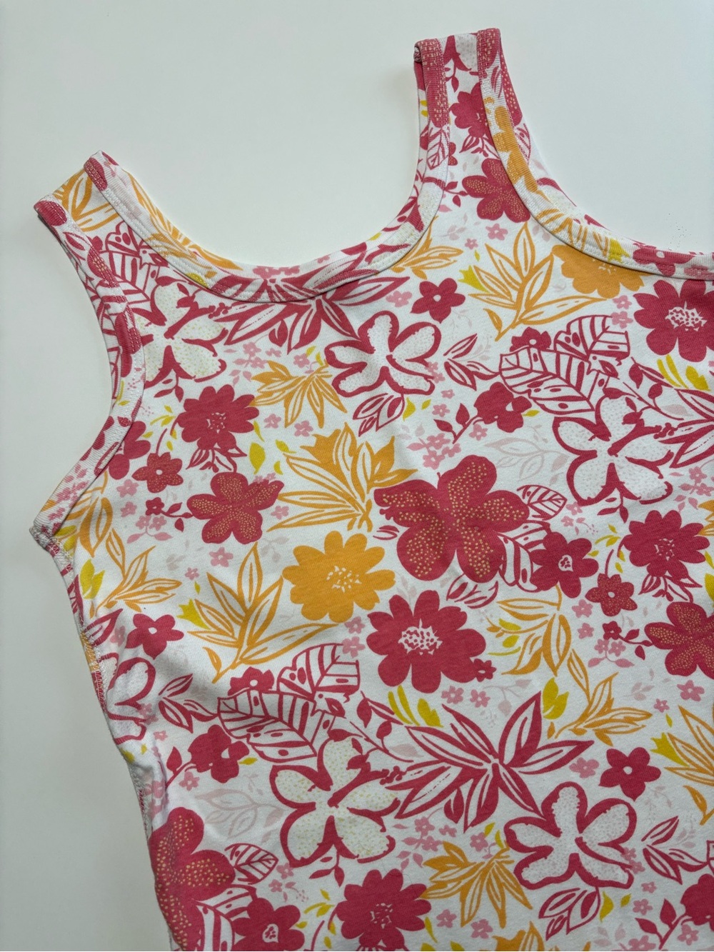 Basic Editions Pink & Orange Hibiscus Pattern Cotton Tank Top